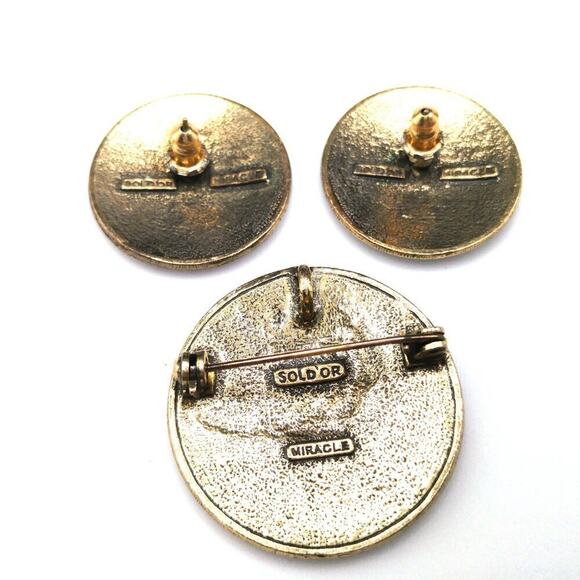 Vintage Celtic Design Miracle Brooch Pendant & Earrings Set Enamel Dragon - Picture 4 of 8